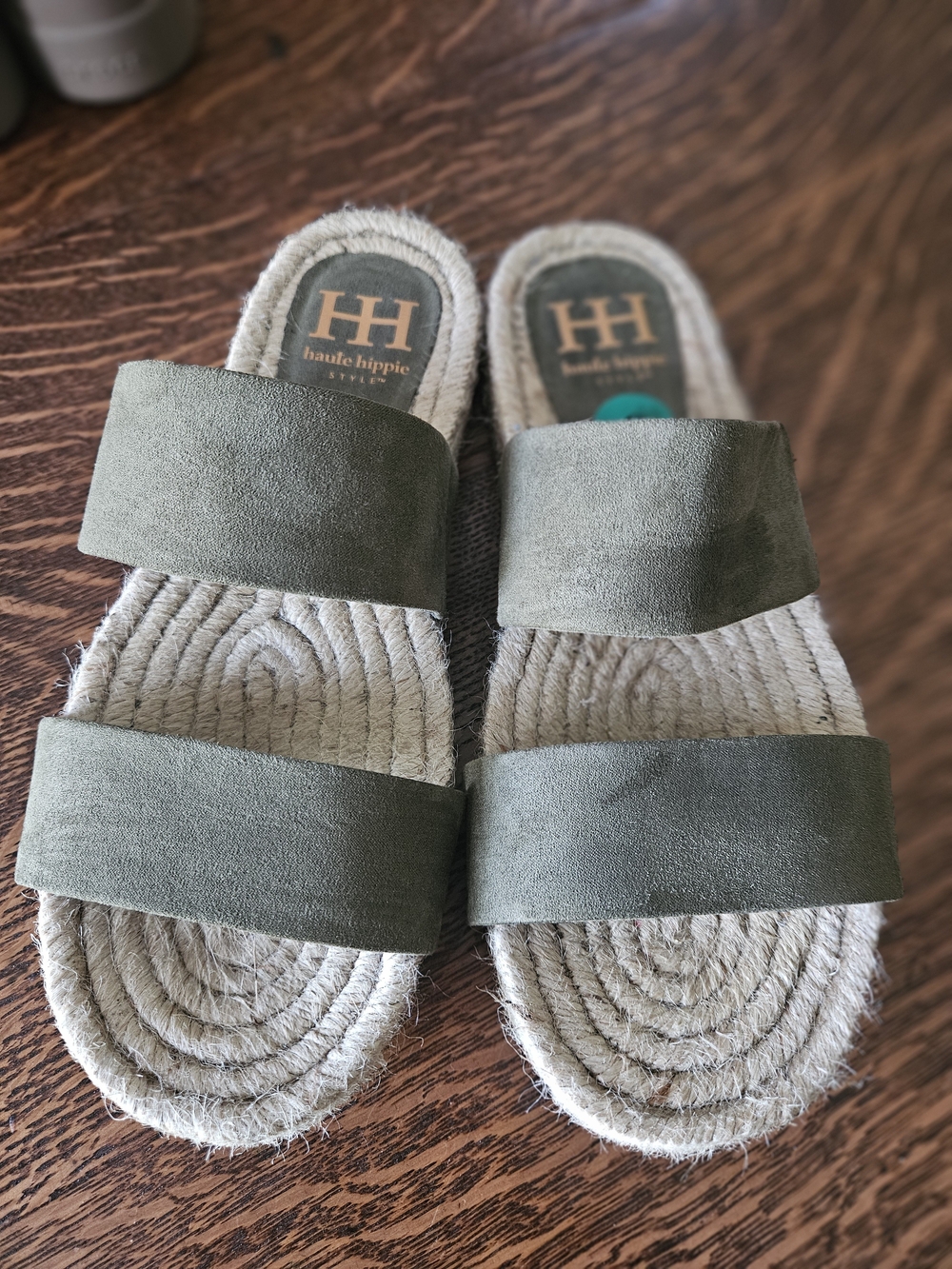 Haute Hippie Nori Olive Green Espadrille Slide Sandals Size 8